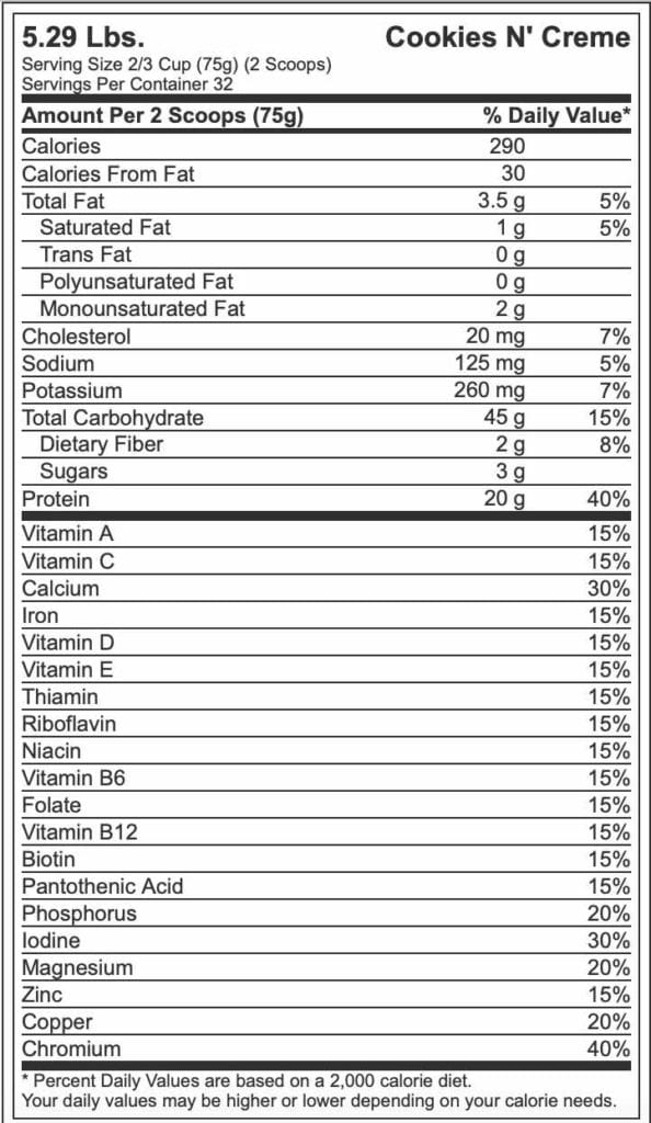 muscle milk collegiate nutrition label