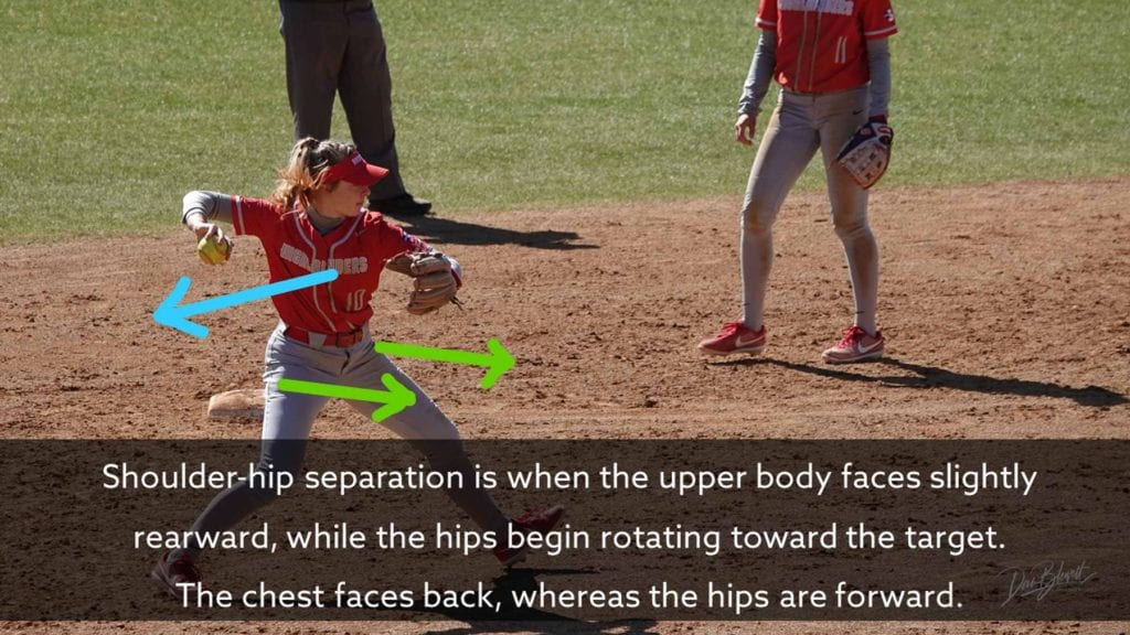 hip shoulder separation in the softball throw