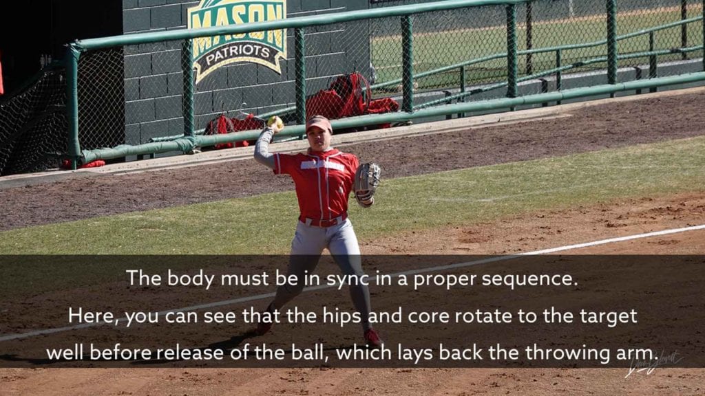 throwing arm external rotation in the softball throw