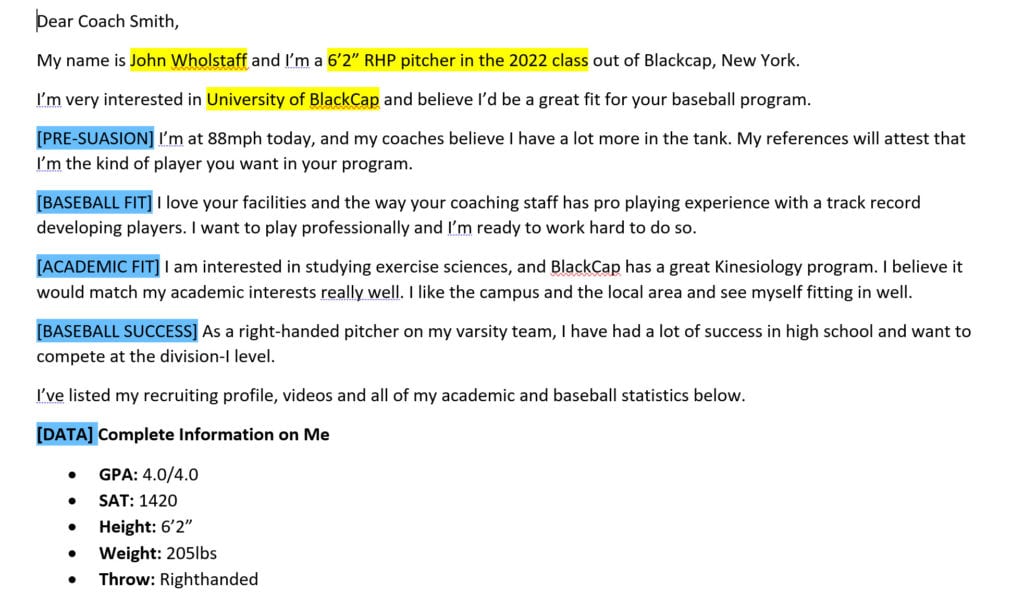college baseball recruiting email